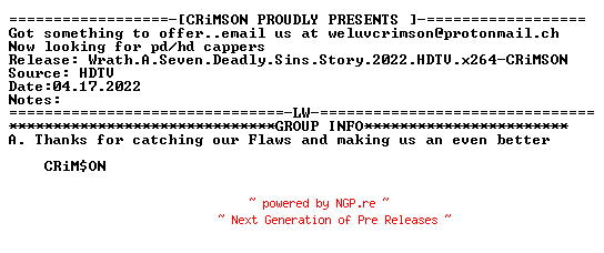 NFO for the release Wrath.A.Seven.Deadly.Sins.Story.2022.HDTV.x264-CRiMSON by CRiMSON