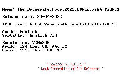 NFO for the release The.Desperate.Hour.2021.BDRip.x264-PiGNUS by PiGNUS