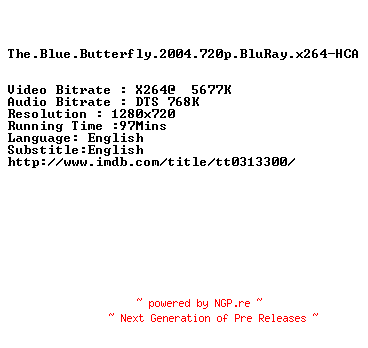 NFO for the release The.Blue.Butterfly.2004.720p.BluRay.x264-HCA by HCA