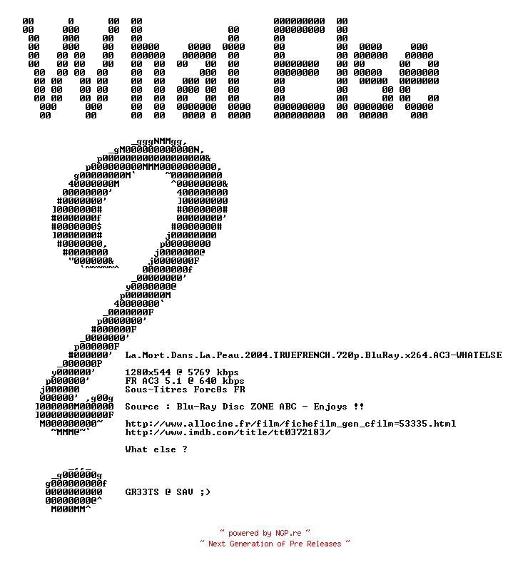 NFO for the release La.Mort.Dans.La.Peau.2004.TRUEFRENCH.720p.BluRay.x264.AC3-WHATELSE by WHATELSE