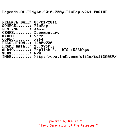 NFO for the release Legends.Of.Flight.2010.720p.BluRay.x264-FASTHD by FASTHD
