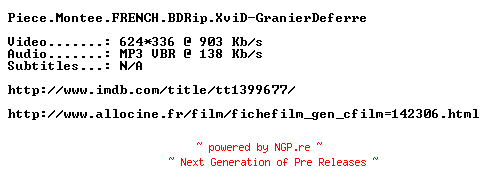NFO for the release Piece.Montee.FRENCH.BDRip.XviD-GranierDeferre by GranierDeferre