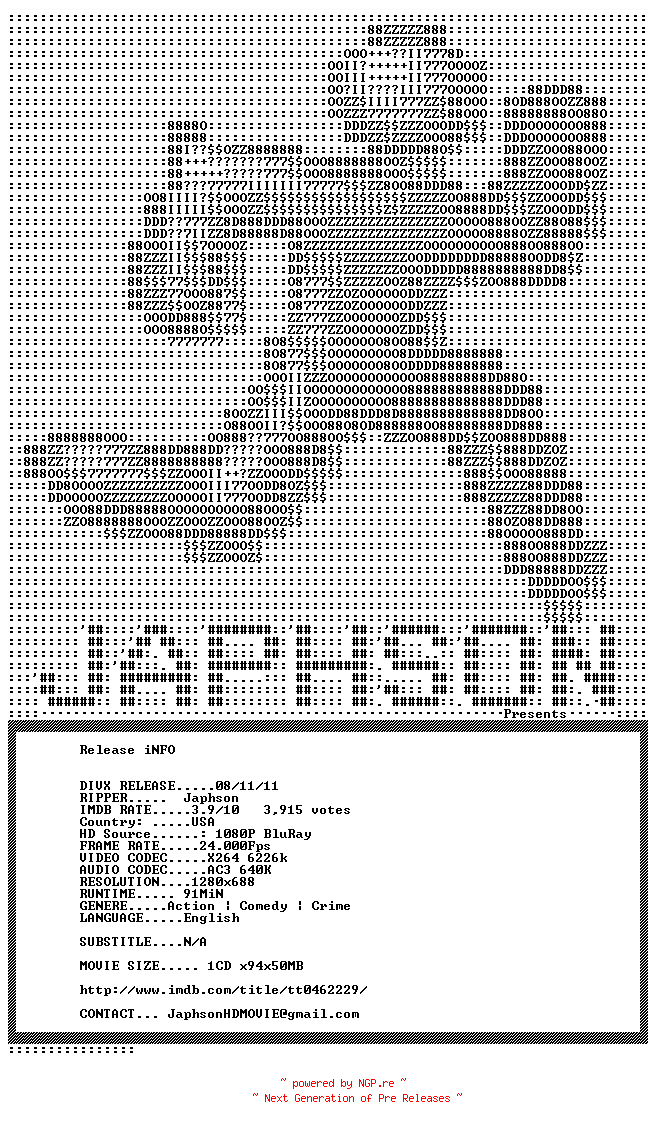 NFO for the release Code.Name.The.Cleaner.2007.720p.BluRay.x264-Japhson by Japhson
