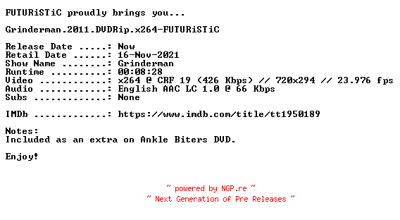 NFO for the release Grinderman.2011.DVDRip.x264-FUTURiSTiC by FUTURiSTiC