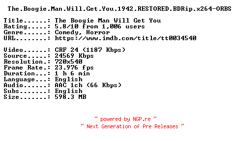 NFO for the release The.Boogie.Man.Will.Get.You.1942.RESTORED.BDRip.x264-ORBS by ORBS