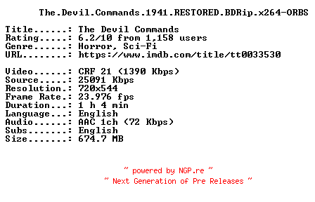 NFO for the release The.Devil.Commands.1941.RESTORED.BDRip.x264-ORBS by ORBS