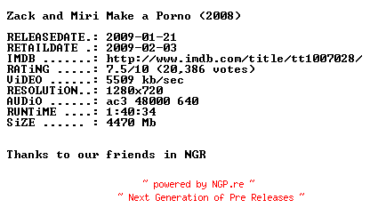 NFO for the release Zack.And.Miri.Make.A.Porno.720p.FRENCH.BluRay.x264-MAGiCAL by MAGiCAL