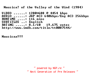 NFO for the release Nausicaa.Of.The.Valley.Of.The.Wind.1994.720p.BluRay.x264-MELiTE by MELiTE