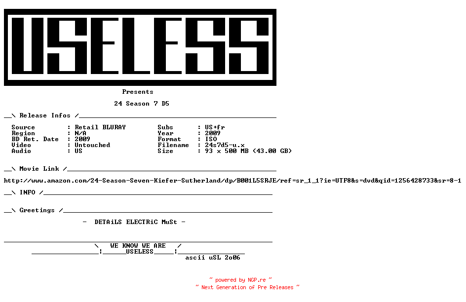 NFO for the release 24.S7.D5.BLURAY-USELESS by USELESS