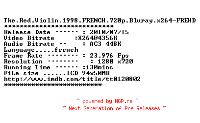 NFO for the release The.Red.Violin.1998.FRENCH.720p.Bluray.x264-FREHD by FREHD