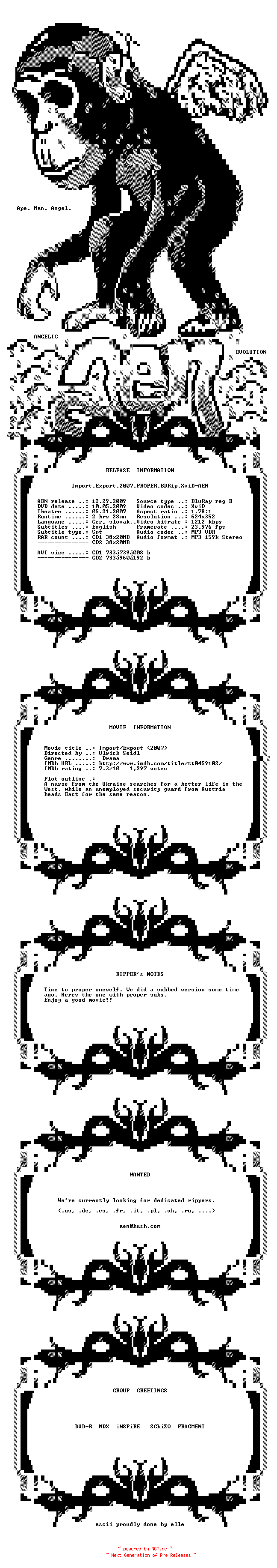NFO for the release Import.Export.2007.PROPER.BDRip.XviD-AEN by AEN