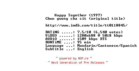 NFO for the release Happy.Together.1997.720p.BluRay.x264-MELiTE by MELiTE