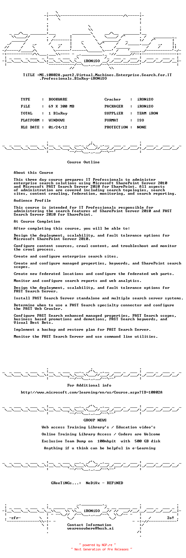 NFO for the release MS.10802A.part2.Virtual.Machines.Enterprise.Search.for.IT.Professionals.BluRay-iRONiSO by iRONiSO