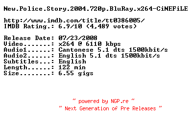 NFO for the release New.Police.Story.2004.720p.BluRay.x264-CiNEFiLE by CiNEFiLE