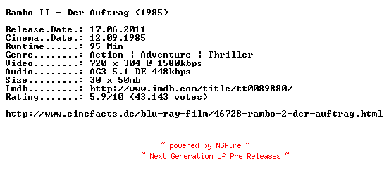 NFO for the release Rambo.2.Der.Auftrag.German.1985.AC3.BDRip.XviD.INTERNAL-ARC by ARC