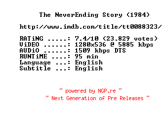 NFO for the release The.Neverending.Story.1984.720p.BluRay.x264-MELiTE by MELiTE