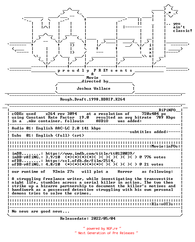 NFO for the release Rough.Draft.1998.BDRIP.X264-WATCHABLE by WATCHABLE