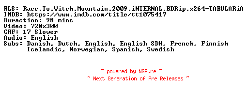 NFO for the release Race.To.Witch.Mountain.2009.iNTERNAL.BDRip.x264-TABULARiA by TABULARiA