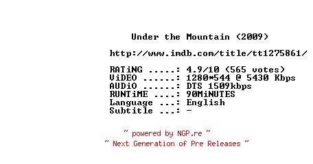 NFO for the release Under.the.Mountain.2009.720p.BluRay.x264-MELiTE by MELiTE