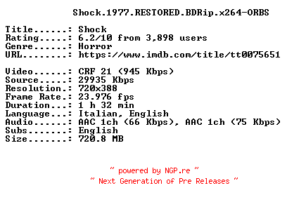 NFO for the release Shock.1977.RESTORED.BDRip.x264-ORBS by ORBS