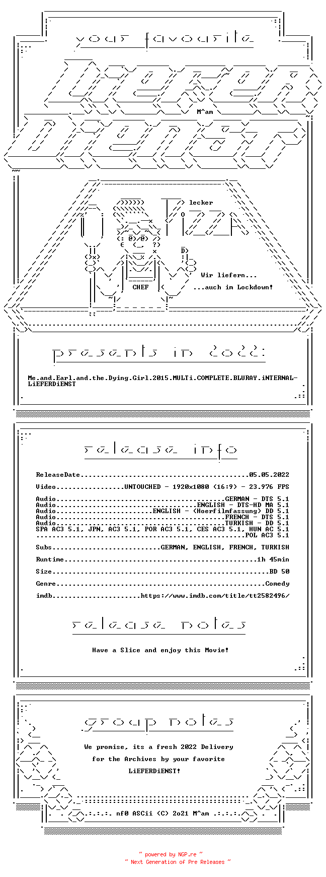 NFO for the release Me.and.Earl.and.the.Dying.Girl.2015.MULTi.COMPLETE.BLURAY.iNTERNAL-LiEFERDiENST by LiEFERDiENST
