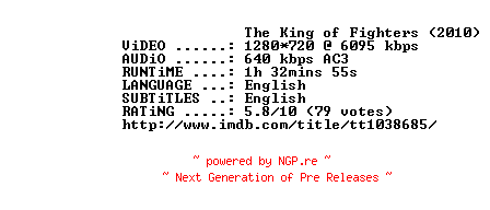 NFO for the release The.King.Of.Fighters.STV.720p.BluRay.x264-MELiTE by MELiTE