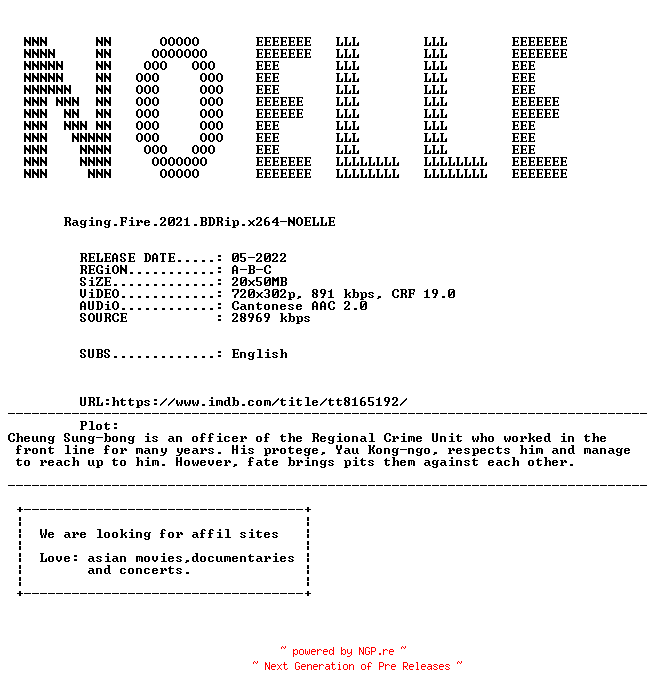 NFO for the release Raging.Fire.2021.BDRip.x264-NOELLE by NOELLE