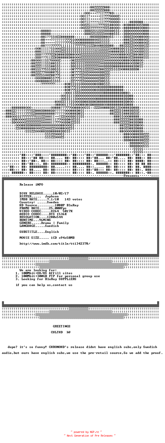 NFO for the release The.Girl.2009.READNFO.Proof.720p.BluRay.x264-Japhson by Japhson