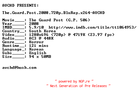 NFO for the release The.Guard.Post.2008.720p.BluRay.x264-AVCHD by AVCHD