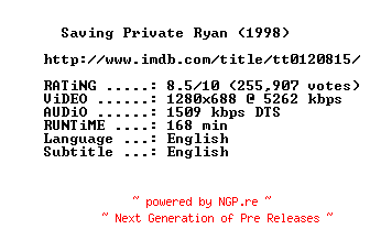 NFO for the release Saving.Private.Ryan.1998.720p.BluRay.x264-MELiTE by MELiTE