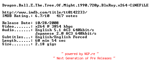 NFO for the release Dragon.Ball.Z.The.Tree.Of.Might.1990.720p.BluRay.x264-CiNEFiLE by CiNEFiLE