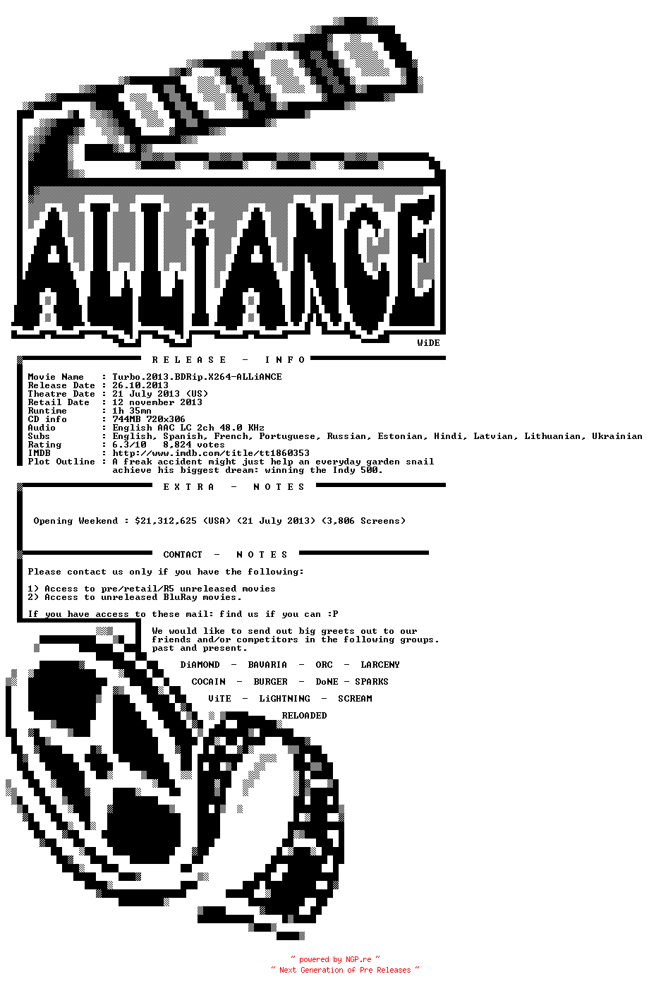 NFO for the release Turbo.2013.BDRip.X264-ALLiANCE by ALLiANCE