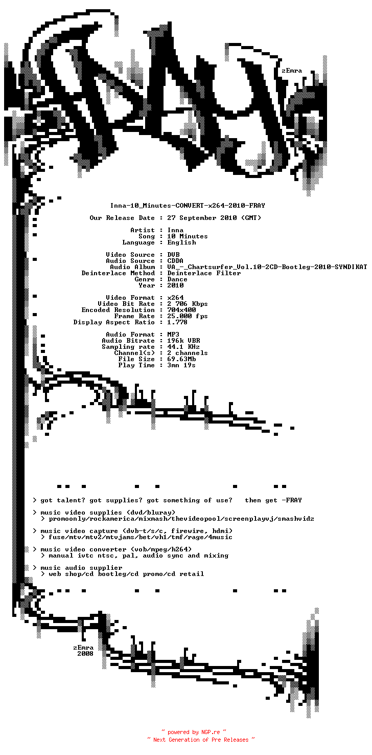 NFO for the release Inna-10_Minutes-CONVERT-x264-2010-FRAY by FRAY