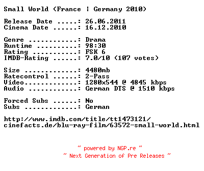 NFO for the release Small.World.2010.German.720p.BluRay.x264-EHEC by EHEC