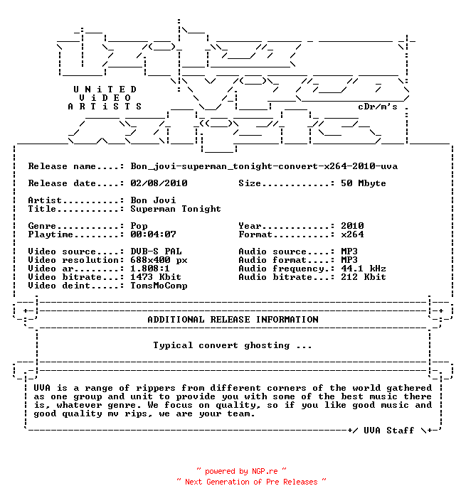 NFO for the release Bon_jovi-superman_tonight-convert-x264-2010-uva by uva