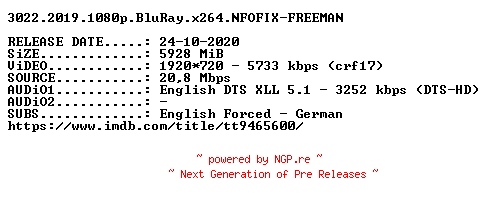 NFO for the release 3022.2019.1080p.BluRay.x264.NFOFIX-FREEMAN by FREEMAN