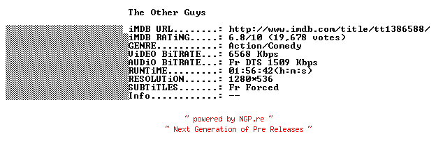 NFO for the release The.Other.Guys.2010.FRENCH.720p.BluRay.x264-THENiGHTMAREiNHD by THENiGHTMAREiNHD