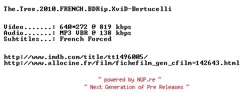 NFO for the release The.Tree.2010.FRENCH.BDRip.XviD-Bertucelli by Bertucelli