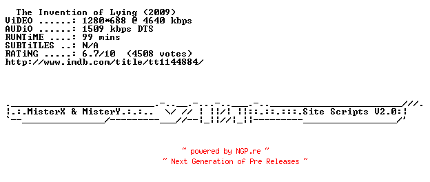 NFO for the release The.Invention.of.Lying.2009.MERRY.XMAS.720p.BluRay.x264-METiS by METiS