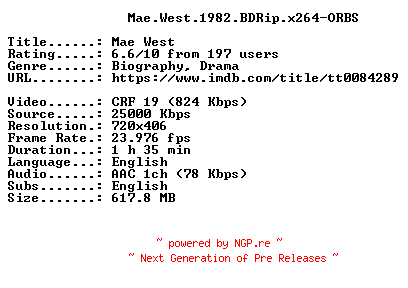 NFO for the release Mae.West.1982.BDRip.x264-ORBS by ORBS