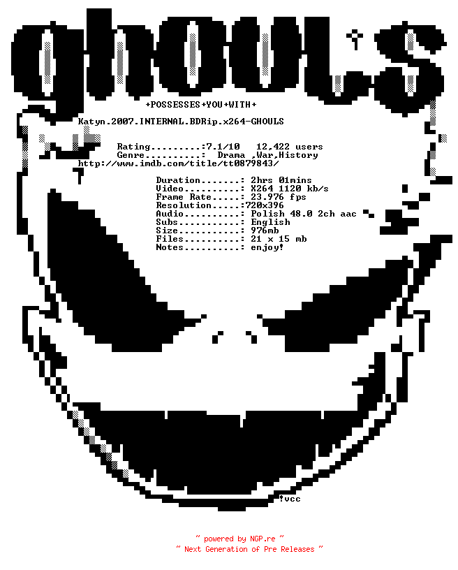 NFO for the release Katyn.2007.INTERNAL.BDRip.x264-GHOULS by GHOULS