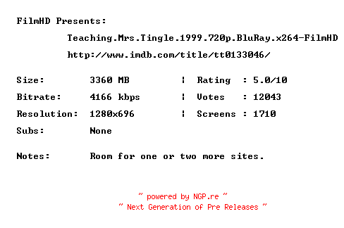 NFO for the release Teaching.Mrs.Tingle.1999.720p.BluRay.x264-FilmHD by FilmHD