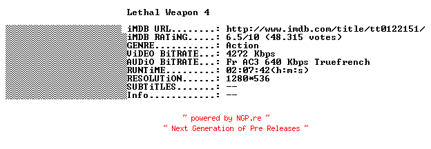 NFO for the release Lethal.Weapon.4.1998.FRENCH.720p.BluRay.x264-THENiGHTMAREiNHD by THENiGHTMAREiNHD