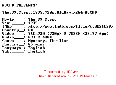 NFO for the release The.39.Steps.1935.720p.BluRay.x264-AVCHD by AVCHD