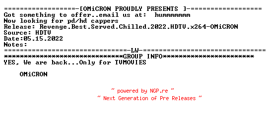 NFO for the release Revenge.Best.Served.Chilled.2022.HDTV.x264-OMiCRON by OMiCRON