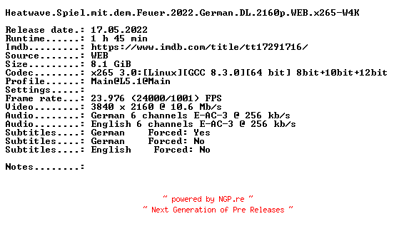 NFO for the release Heatwave.Spiel.mit.dem.Feuer.2022.German.DL.2160p.WEB.x265-W4K by W4K
