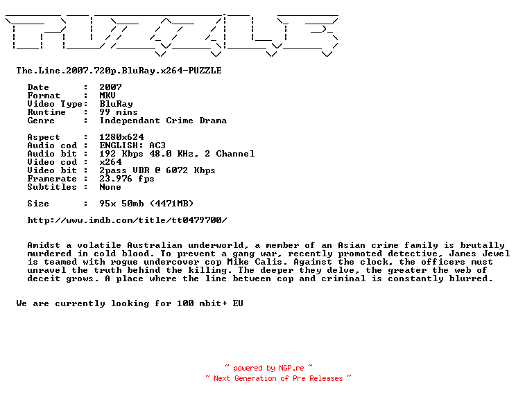 NFO for the release The.Line.2007.720p.BluRay.x264-PUZZLE by PUZZLE