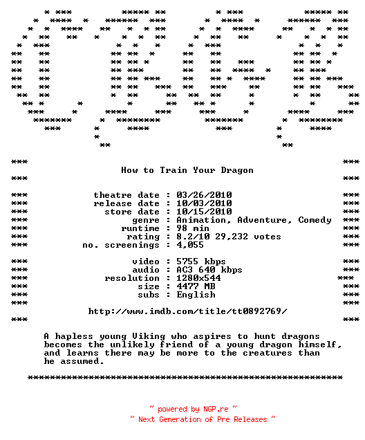 NFO for the release How.To.Train.Your.Dragon.720p.Bluray.x264-CBGB by CBGB
