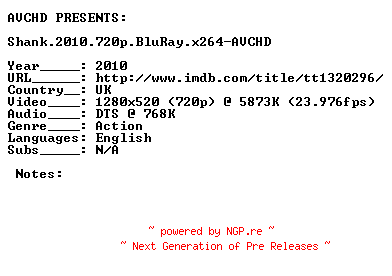 NFO for the release Shank.2010.BDRip.XviD-AVCDVD by AVCDVD