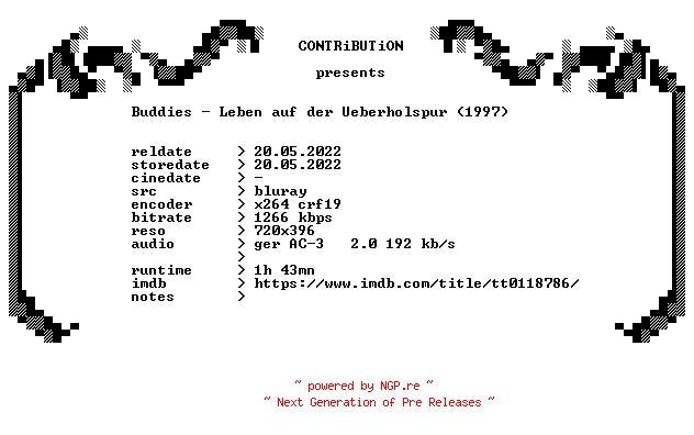 NFO for the release Buddies.Leben.auf.der.Ueberholspur.1997.German.BDRip.x264-CONTRiBUTiON by CONTRiBUTiON